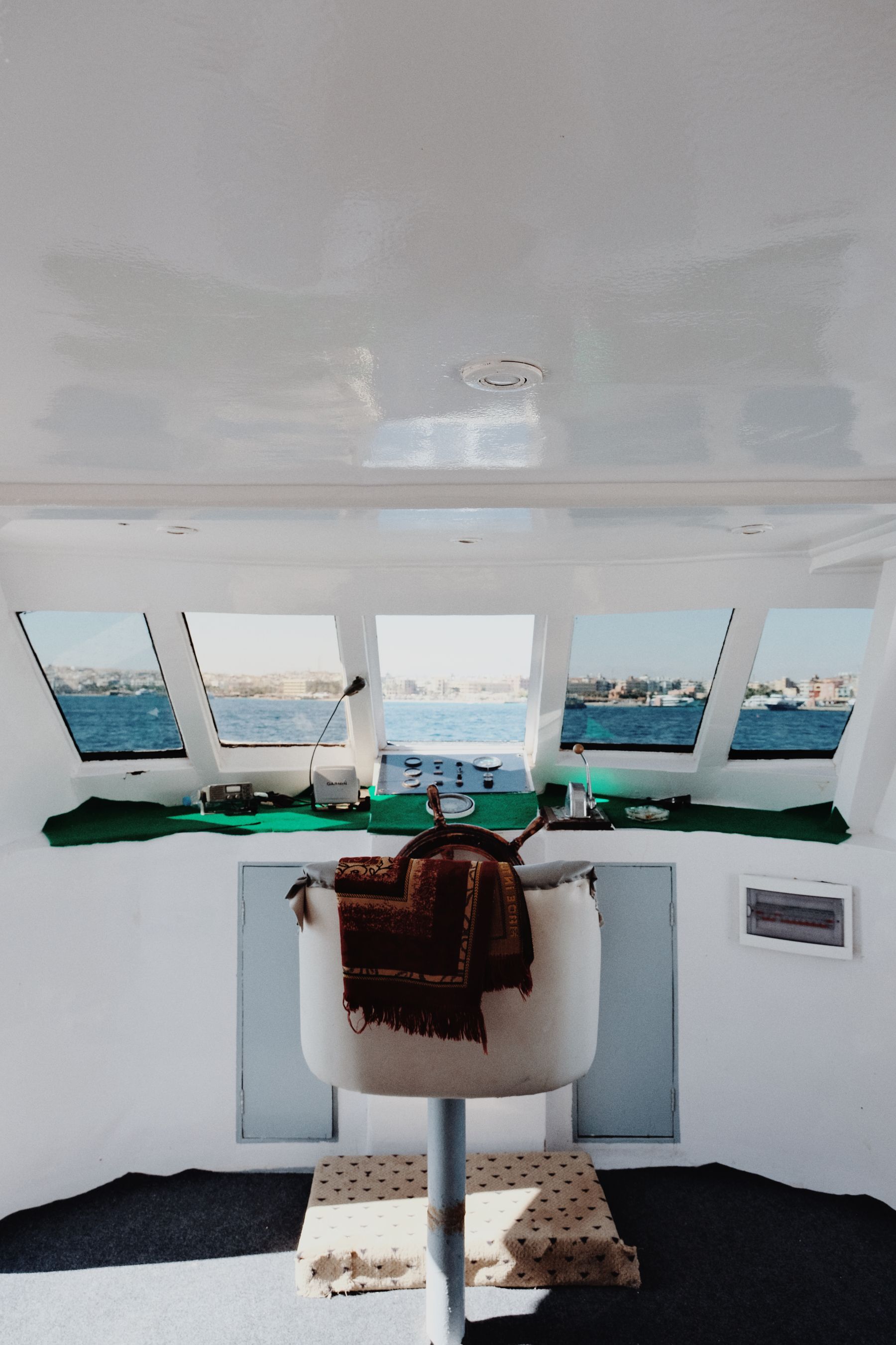 Helm seat looking out over open water